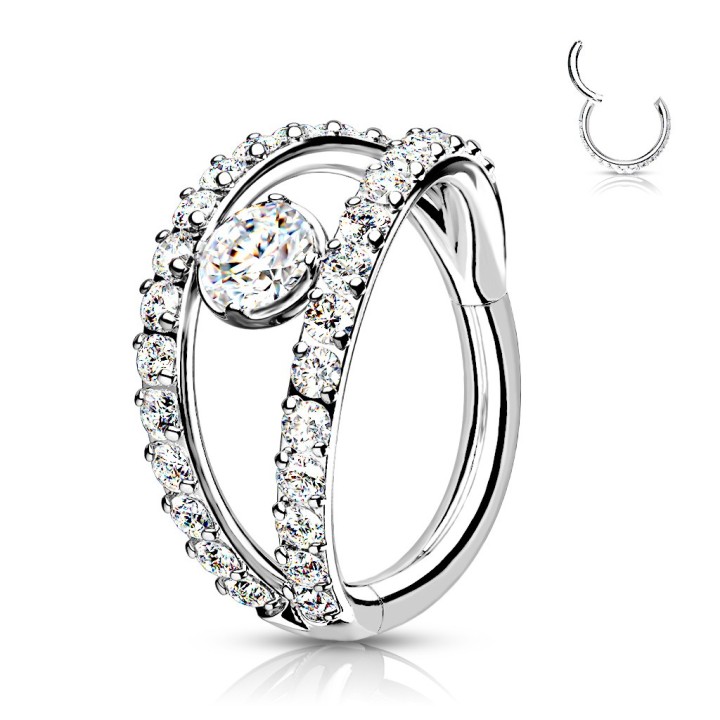 Piercing Conch Anneau Clicker Double Rangée Strass Zircon Central – 8 mm | Piercing Street