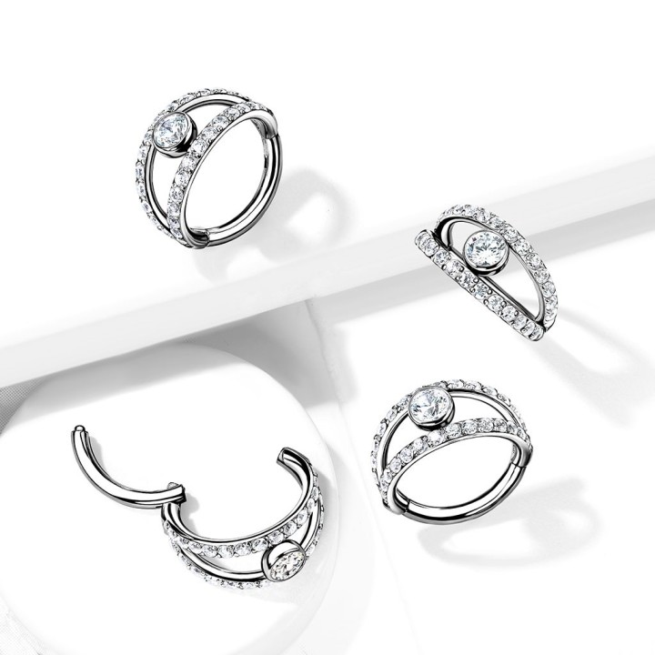 Piercing Conch Anneau Clicker Double Rangée Strass Zircon Central – 8 mm | Piercing Street