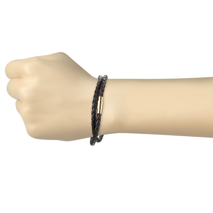 Bracelet Double Tour Cuir Tressé Marron Fermoir Magnétique Doré – 190 à 216 mm | Piercing Street