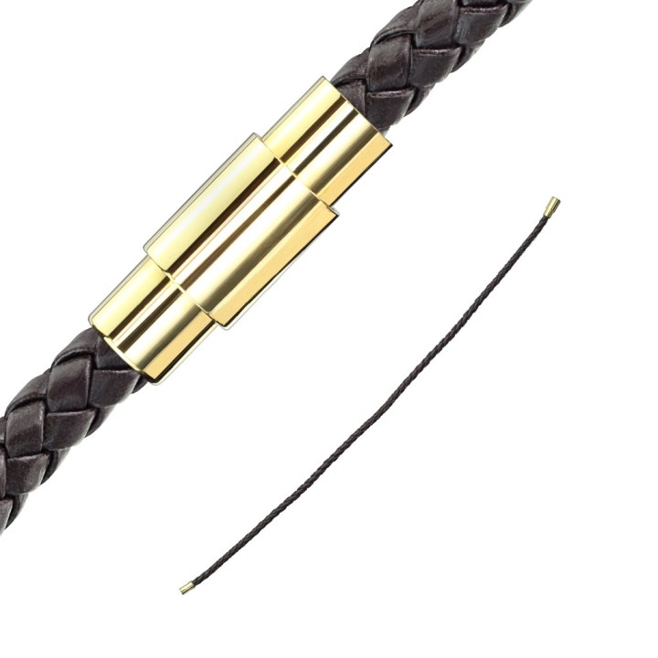 Bracelet Double Tour Cuir Tressé Marron Fermoir Magnétique Doré – 190 à 216 mm | Piercing Street