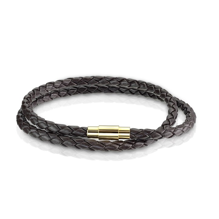 Bracelet Double Tour Cuir Tressé Marron Fermoir Magnétique Doré – 190 à 216 mm | Piercing Street