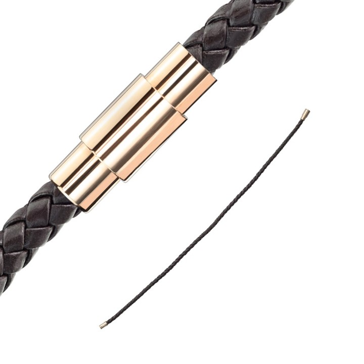 Bracelet Double Tour Cuir Tressé Marron Fermoir Magnétique Rose Gold – 190 à 216 mm | Piercing Street