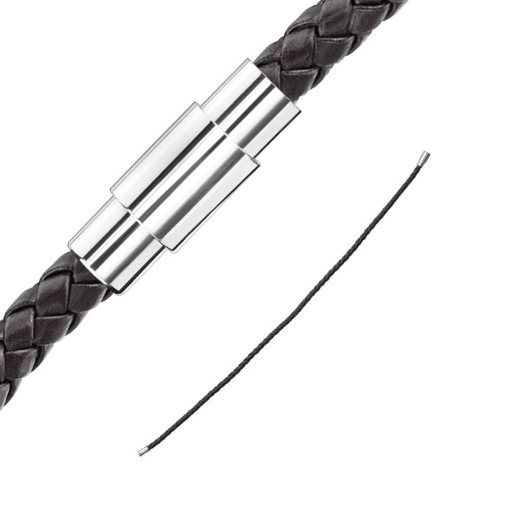 Bracelet Double Tour Cuir Tressé Marron Fermoir Magnétique Argenté – 190 à 216 mm | Piercing Street