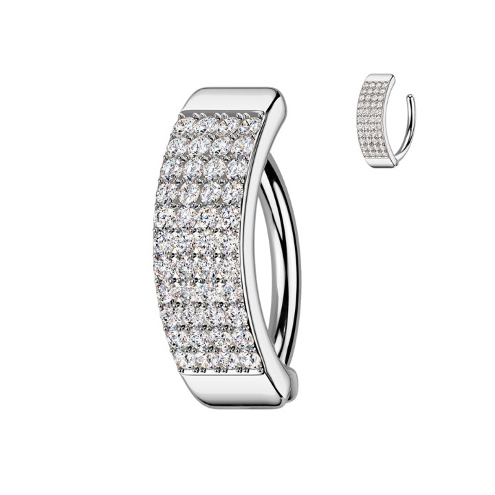 Piercing Nombril Anneau Clicker 4 Rangées Zircons Blancs Plaqué Rhodium | Piercing Street