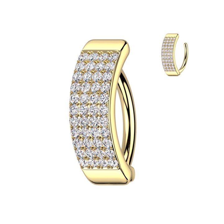 Piercing Nombril Anneau Clicker Doré Or 14K – 4 Rangées Zircons Blancs | Piercing Street