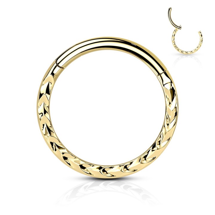 Anneau Clicker Oreille Doré PVD Motif Chevrons – 6, 8 et 10 mm | Piercing Street