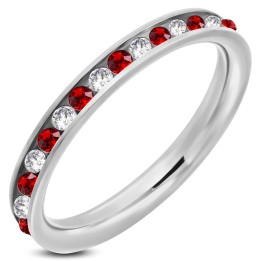 Bague Éternité Acier Zircons Blanc et Rouge – 3 mm | Piercing Street