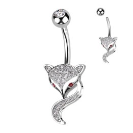 Piercing Nombril Renard Pavé Zircons Blancs & Yeux Rouges | Piercing Street