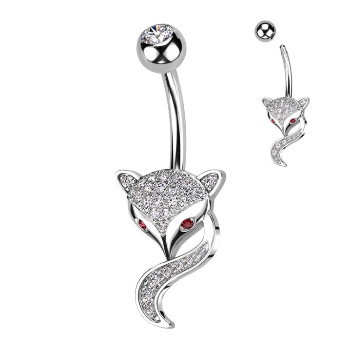 Piercing Nombril Renard Pavé Zircons Blancs & Yeux Rouges | Piercing Street