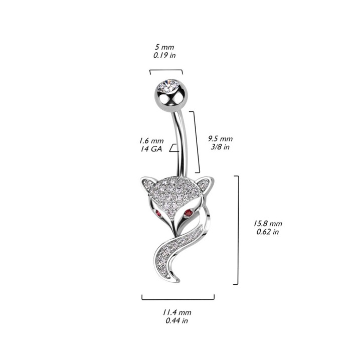 Piercing Nombril Renard Pavé Zircons Blancs & Yeux Rouges | Piercing Street