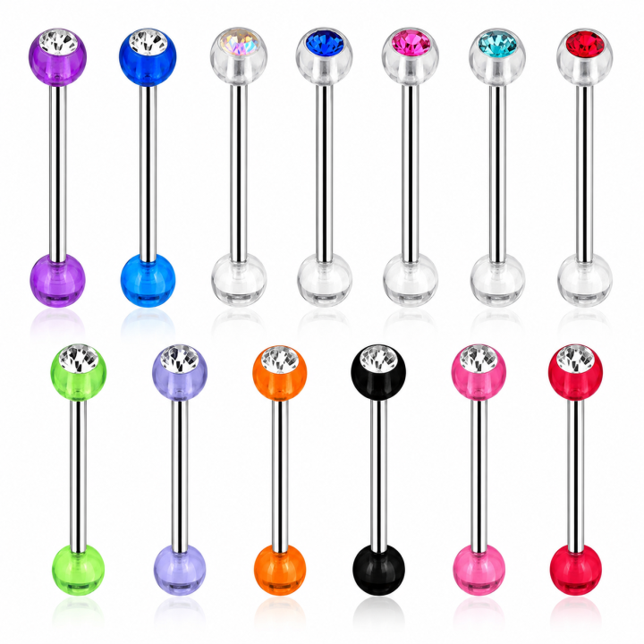 Piercing langue acrylique strass