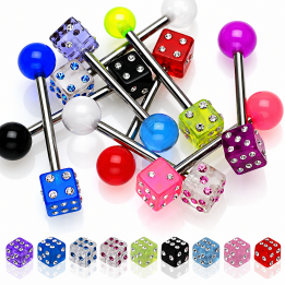 Piercing langue acier 316L Dé acrylique Gemmes