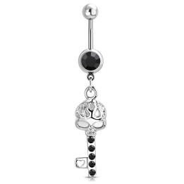 Piercing Nombril Pendentif Clé Crâne Zircons Noirs Acier 316L | Piercing Street