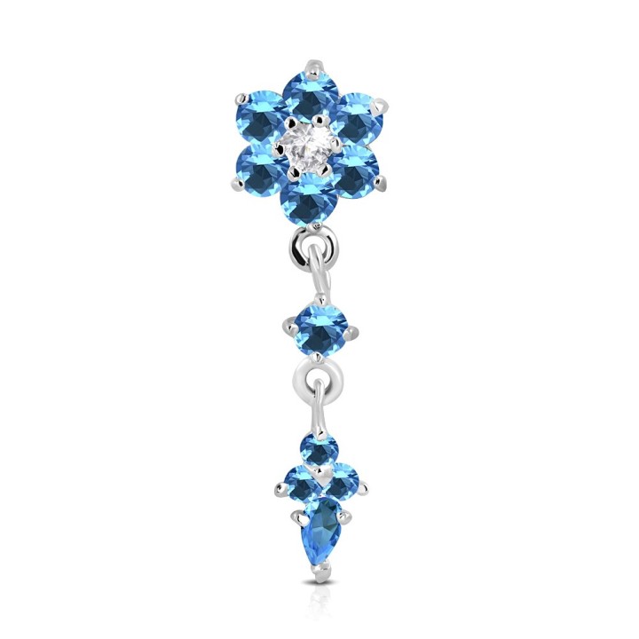 Piercing Nombril Inversé Fleur & Pendentif Cascade Zircons Turquoise | Piercing Street