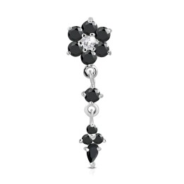 Piercing Nombril Inversé Fleur & Pendentif Cascade Zircons Noirs | Piercing Street
