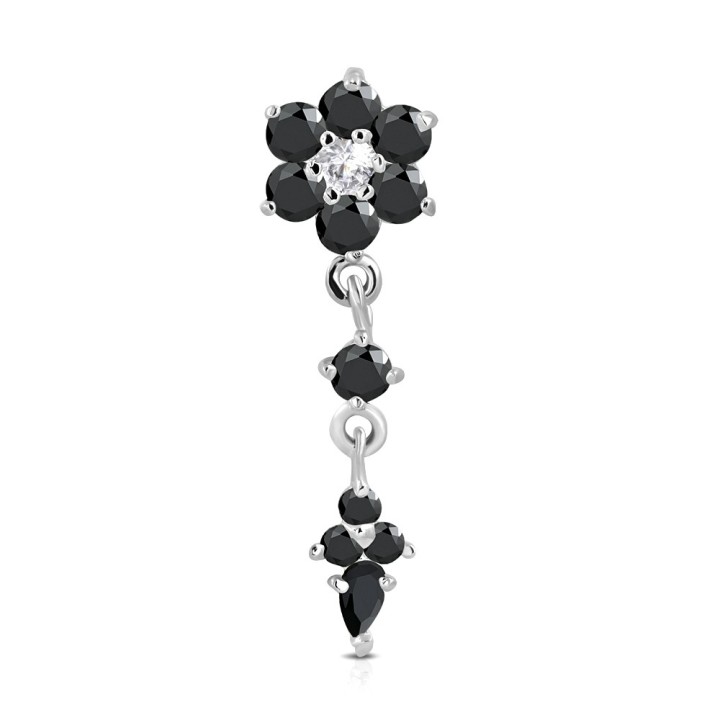 Piercing Nombril Inversé Fleur & Pendentif Cascade Zircons Noirs | Piercing Street
