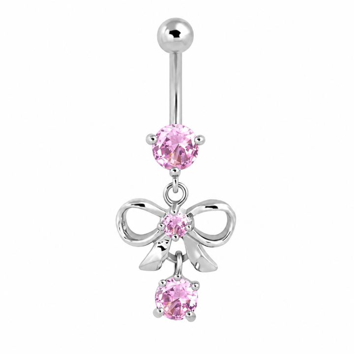 Piercing Nombril Pendentif Nœud Zircons Roses Acier 316L | Piercing Street