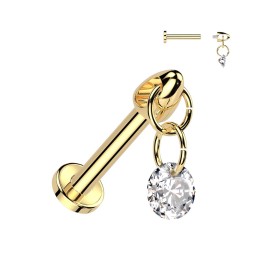 Piercing Oreille Labret Titane ASTM F136 Doré PVD – Zircon Pendant | Piercing Street