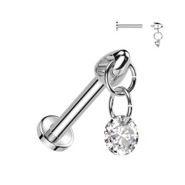Piercing Oreille Labret Titane ASTM F136 Argenté – Zircon Pendant | Piercing Street