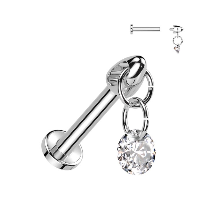 Piercing Oreille Labret Titane ASTM F136 Argenté – Zircon Pendant | Piercing Street