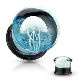 Plug Oreille Verre Soufflé – Méduse Flottante Fond Bleu – 8 à 16 mm | Piercing Street