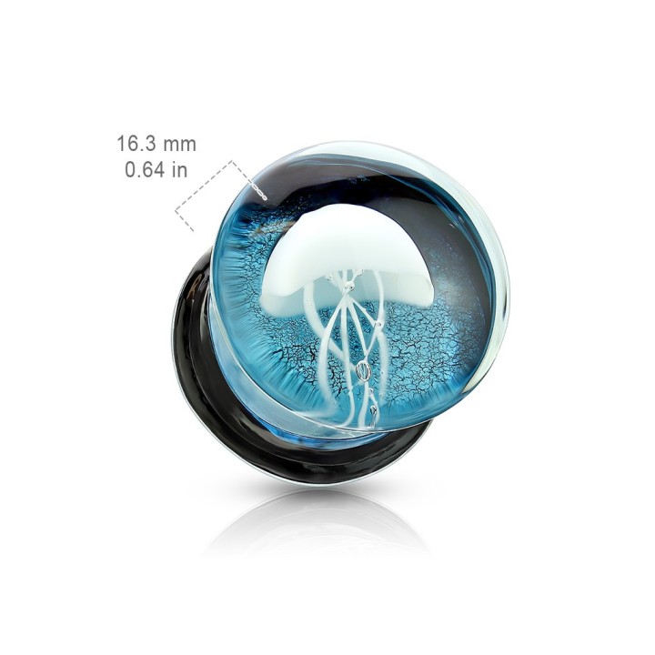 Plug Oreille Verre Soufflé – Méduse Flottante Fond Bleu – 8 à 16 mm | Piercing Street