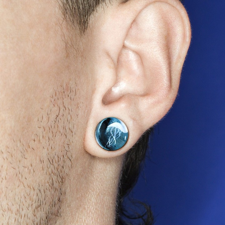 Plug Oreille Verre Soufflé – Méduse Flottante Fond Bleu – 8 à 16 mm | Piercing Street