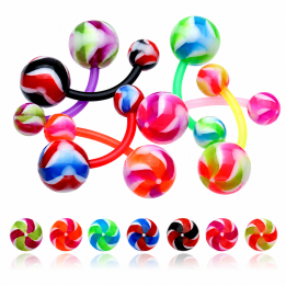 Lot 7 Piercings Nombril Bioflex Boules Acrylique Spirales Multicolores | Piercing Street