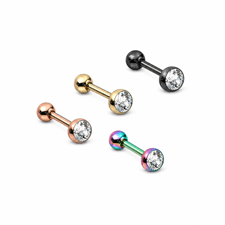 Piercing Cartilage Barbell Titane Anodisé Zircon Blanc – 4 Coloris – 6 mm | Piercing Street