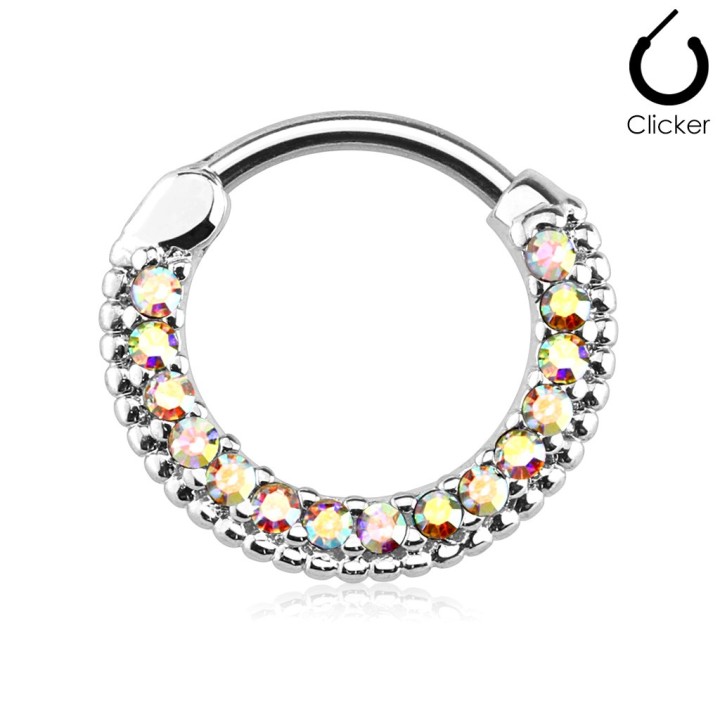 Piercing Septum Clicker Pavé Zircons Aurore Boréale – 10 mm | Piercing Street