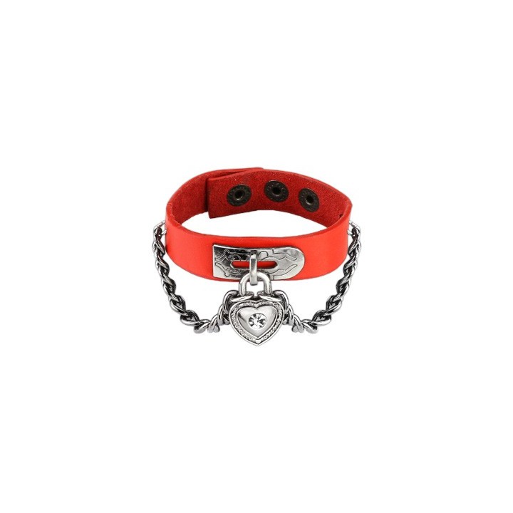 Bracelet cuir rouge cadenas coeur