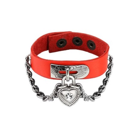 Bracelet cuir rouge cadenas coeur