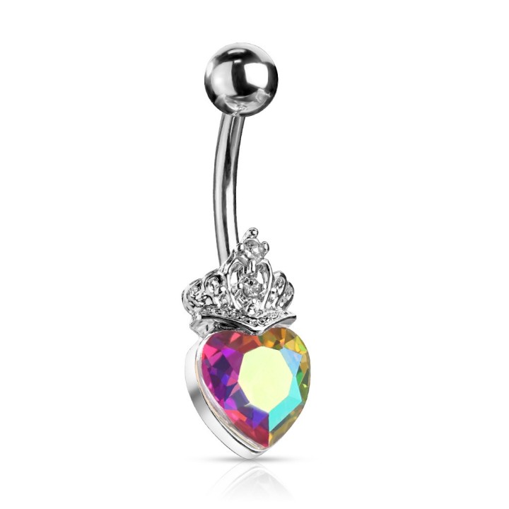 Piercing Nombril Cœur Couronne Cristal Aurore Boréale | Piercing Street