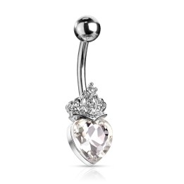 Piercing Nombril Cœur Couronne Cristal Blanc | Piercing Street