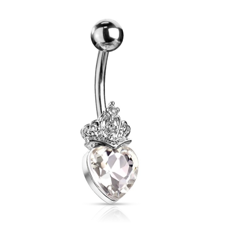 Piercing Nombril Cœur Couronne Cristal Blanc | Piercing Street