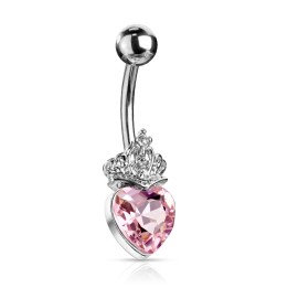 Piercing Nombril Cœur Couronne Cristal Rose | Piercing Street