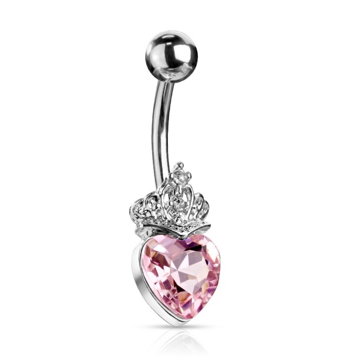 Piercing Nombril Cœur Couronne Cristal Rose | Piercing Street
