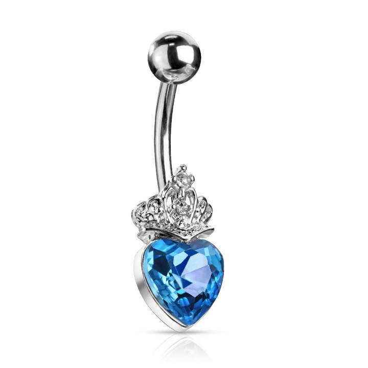 Piercing Nombril Cœur Couronne Cristal Turquoise | Piercing Street