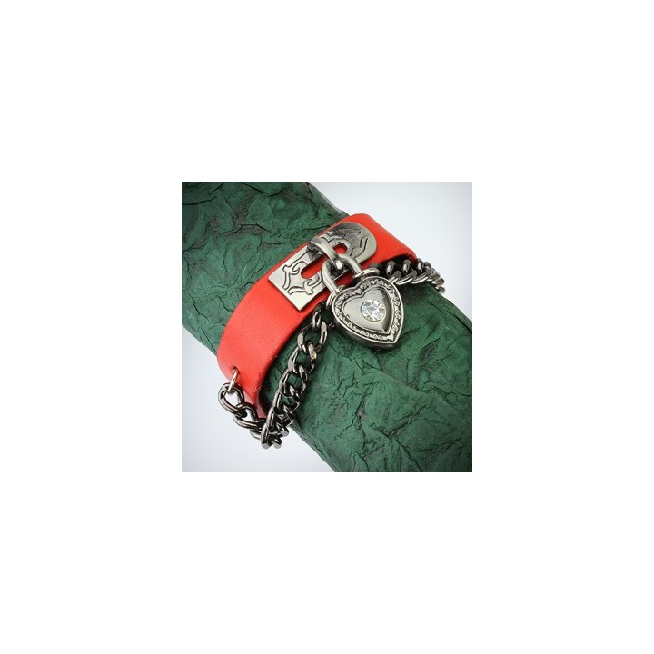 Bracelet cuir rouge cadenas coeur