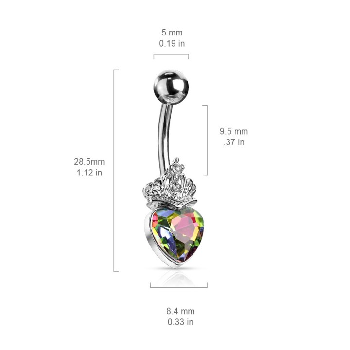Piercing Nombril Cœur Couronne Cristal Vitrail | Piercing Street