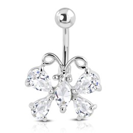 Piercing Nombril Papillon 5 Zircons Blancs Acier 316L | Piercing Street