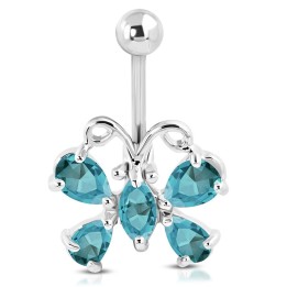 Piercing Nombril Papillon 5 Zircons Turquoise Acier 316L | Piercing Street