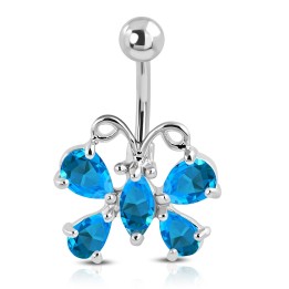 Piercing Nombril Papillon 5 Zircons Bleu Topaze Acier 316L | Piercing Street