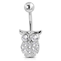 Piercing Nombril Hibou Pavé Zircons Blancs Acier 316L | Piercing Street