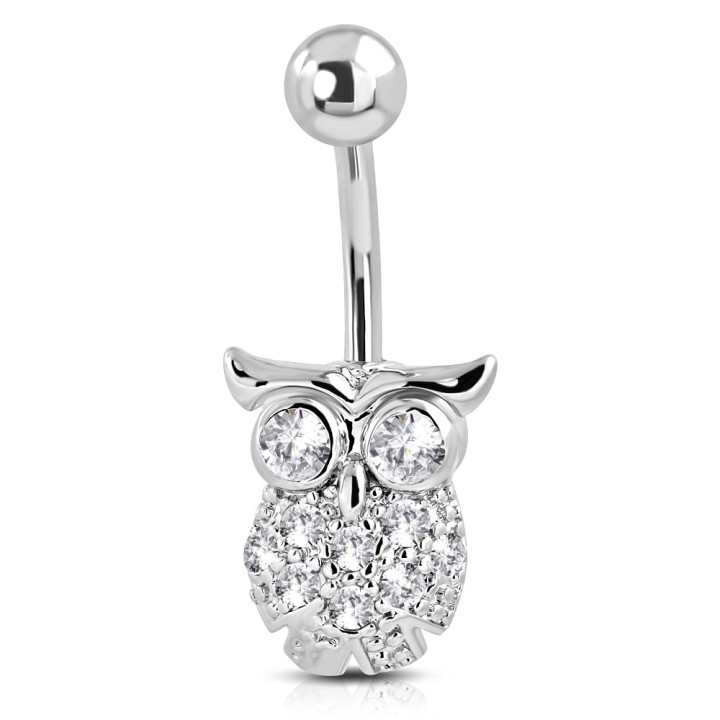 Piercing Nombril Hibou Pavé Zircons Blancs Acier 316L | Piercing Street