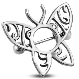 Piercing Téton Barbell Bouclier Papillon Filigrané Acier 316L – 16 mm | Piercing Street