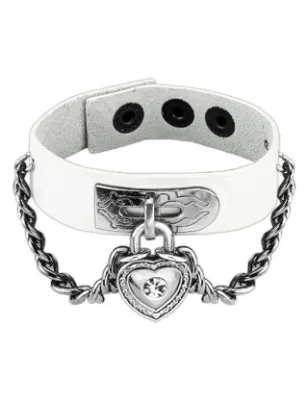 Bracelet cuir blanc cadenas coeur