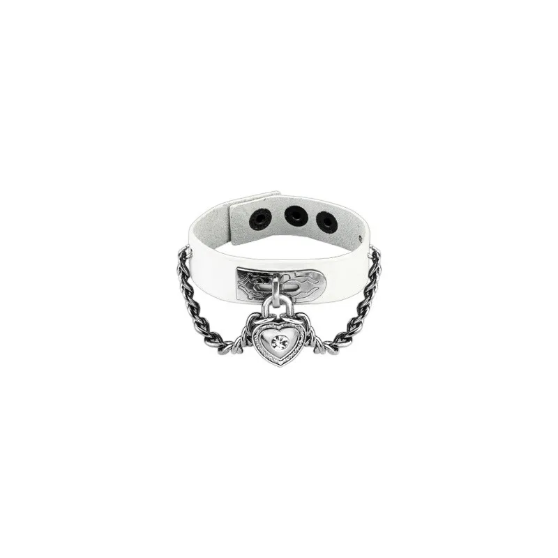 Bracelet cuir blanc cadenas coeur