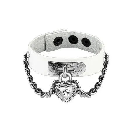 Bracelet cuir blanc cadenas coeur