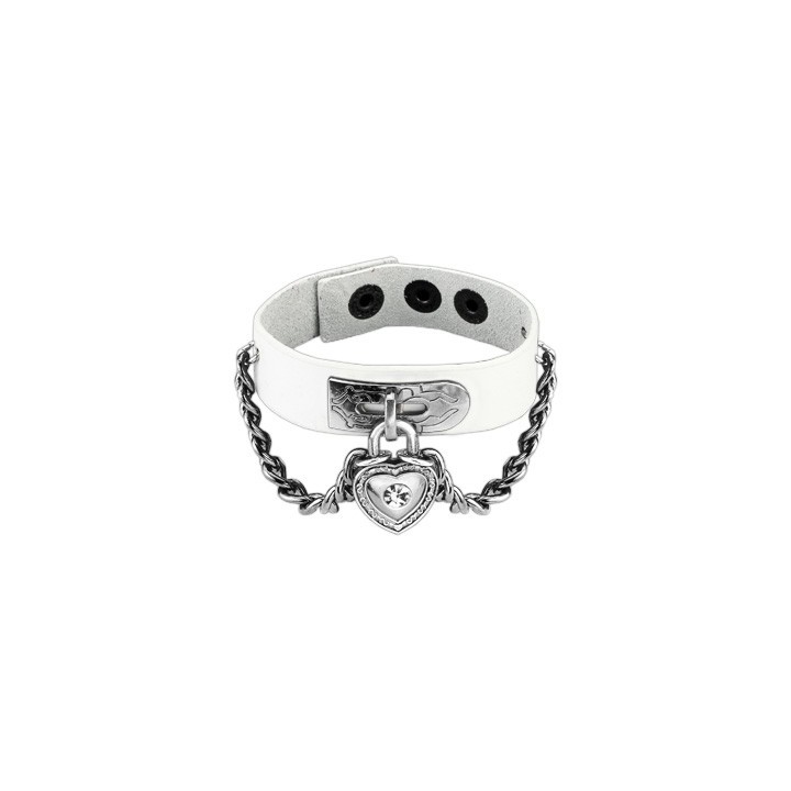 Bracelet cuir blanc cadenas coeur